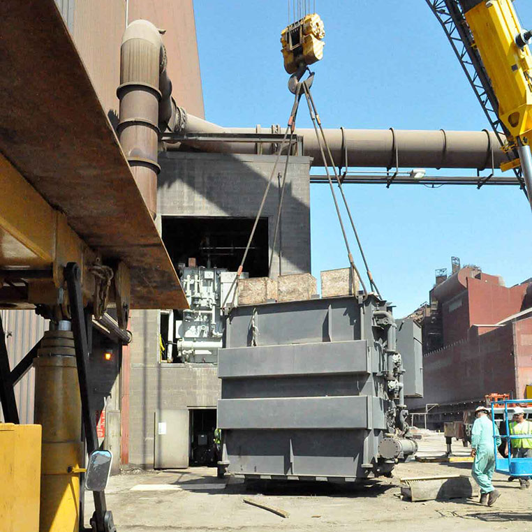 Moving large steel electrical gear as part of a steel mill emergency outage turnaround in Dearborn, MI
