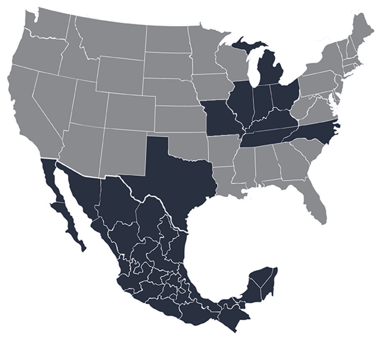 CCI Industrial Constructors - A monochrome map of the united states with state boundaries displayed.